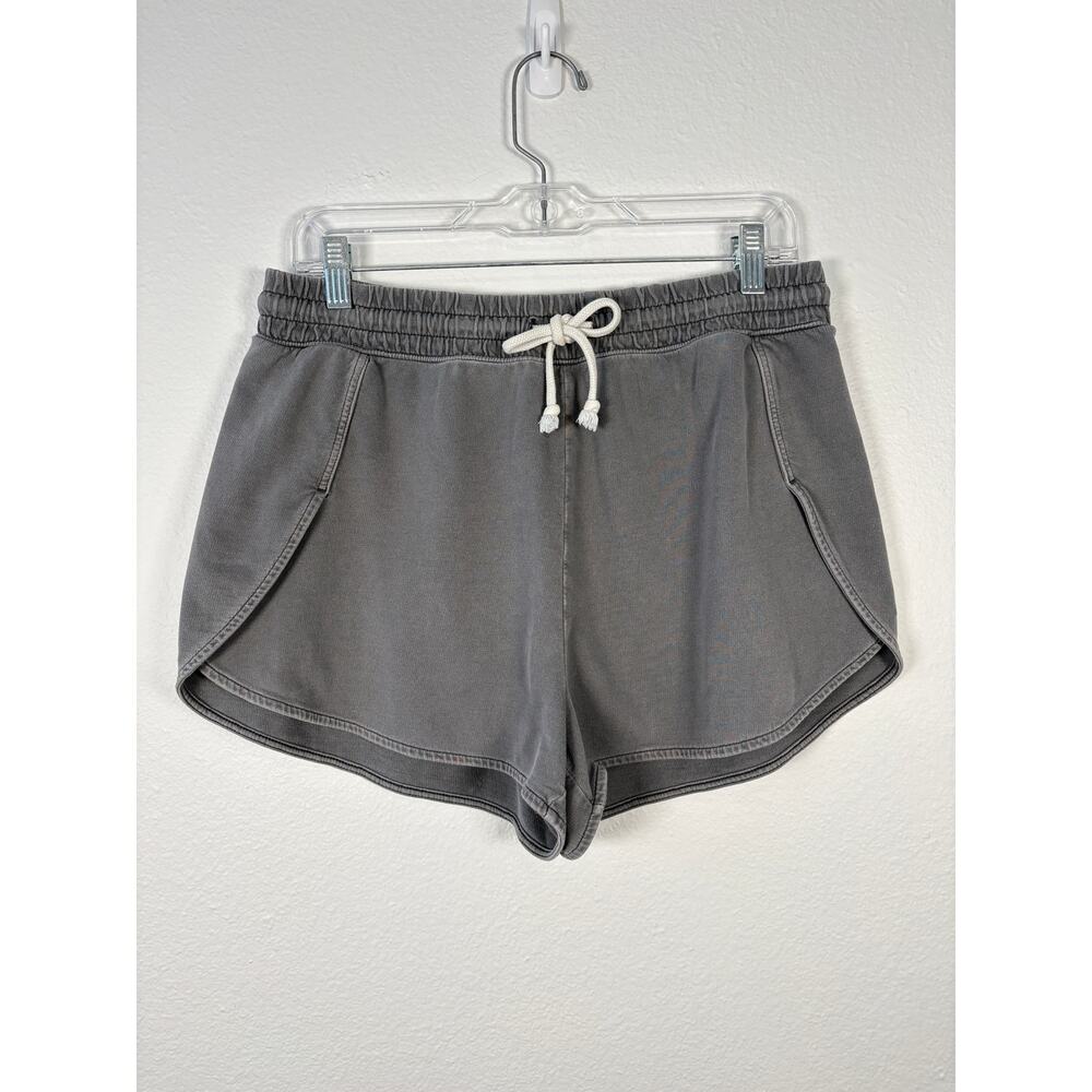 Aerie Dark Gray Cotton Take It Easy Petal Hem Elastic Waist Pull On Sweat Shorts